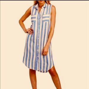 Hope & Harlow shirt Dress -12 blue /white striped rayon